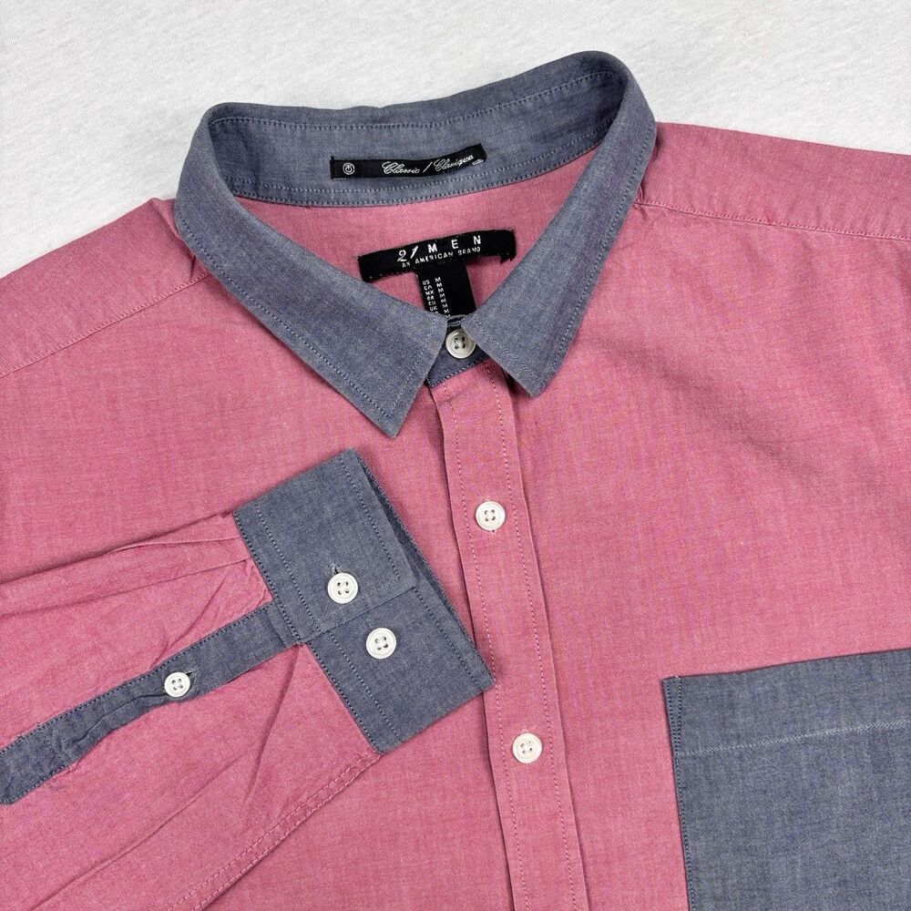 21 Men Shirt M Mauve Blue Colorblock Chambray Pocket Button Down